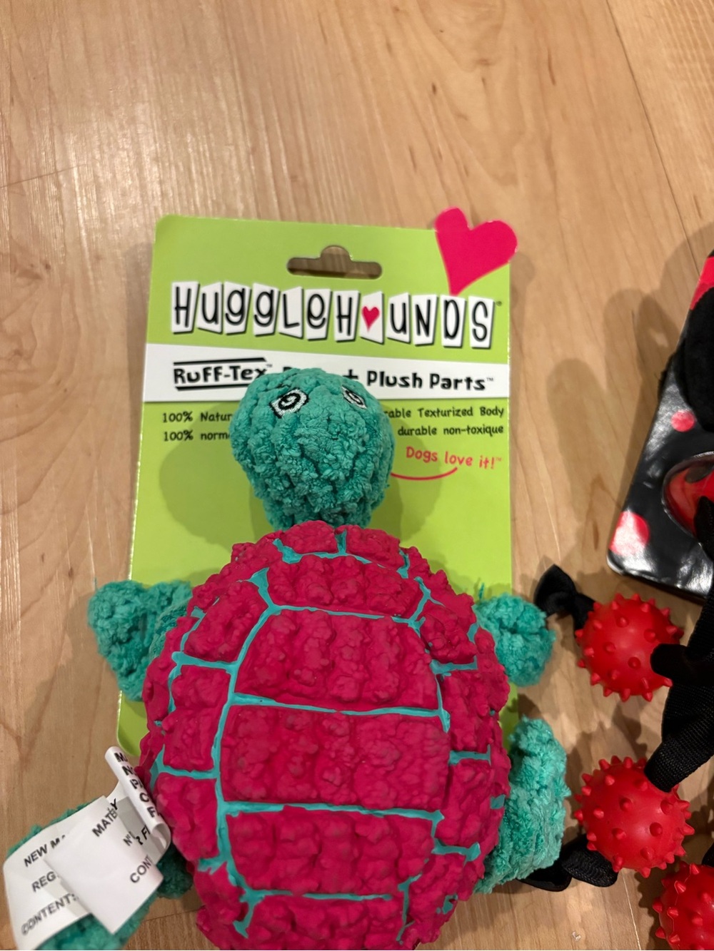 Plush Dog Toys Huggle Hounds, 3 toys: turtle, bunny, ladybug